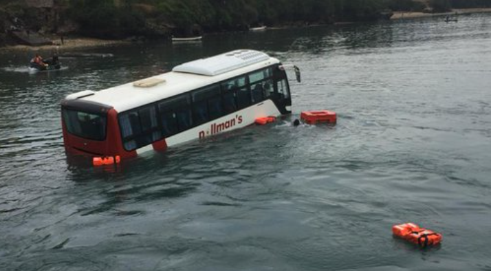 The bus that has plunged into the Indian ocean