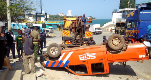 Another vehicle, SGA Security pickup, involved in an accident at the Likoni channel. 