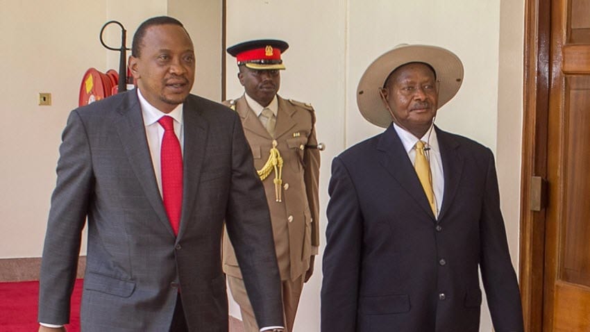 President Uhuru Kenyatta and his Ugandan counterpart Yoweri Museveni. [Photo: Courtesy]