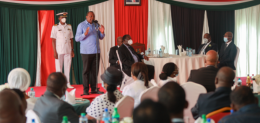  President Uhuru Kenyatta speaks at the first memorial service of former President Daniel Toroitich arap Moi at the family's home in Kabarak, Nakuru County.
