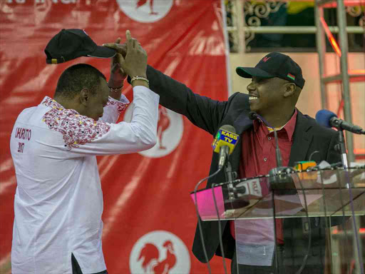 File image of President Uhuru Kenyatta with Kanu leader Gideon Moi. 