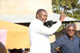 Former Sports CS Rashid Echesa addresses a rally at Musamba market, Khalaba Ward, Matungu Constituency on March 1, 2021.