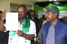 Kabuchai MP Elect Majimbo Kalasinga and FORD-Kenya Party leader Moses Wetangula on March 5, 2021.