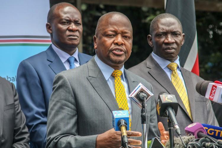 Ministry of Health Cabinet Secretary Mutahi Kagwe and other government officials. [Photo: Courtesy]