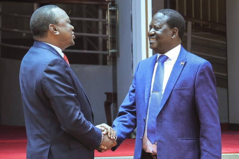 President Uhuru Kenyatta and ODM Leader at Harambee House on March 9, 2018. |Photo| Courtesy|