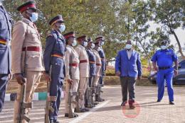 Interior Cabinet Secretary Fred Matang'i inspects a police parade in Kitale.