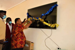 Kesses MP Swarup 'Kiprop' Mishra launches a television set on March 26, 2021. |Courtesy| Twitter|
