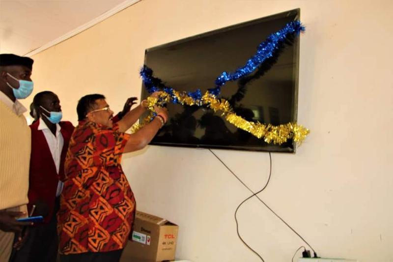 Kesses MP Swarup 'Kiprop' Mishra launches a television set on March 26, 2021. |Courtesy| Twitter|