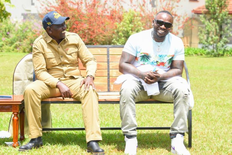 Deputy President William Ruto and Khaligraph Jones at the DP's Karen residence on April 24, 2021. |Courtesy| Facebook|