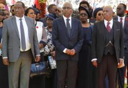 From left: Raymond Moi, Philip Moi and Gideon Moi at the burial of their father Mzee Daniel arap Moi in Kabarak on February 12, 2020. |Photo| Courtesy|