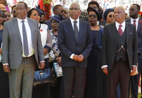 From left: Raymond Moi, Philip Moi and Gideon Moi at the burial of their father Mzee Daniel arap Moi in Kabarak on February 12, 2020. |Photo| Courtesy|