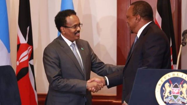 President Uhuru Kenyatta and Somalia President Mohamed Farmaajo (left). |Photo| Courtesy| 