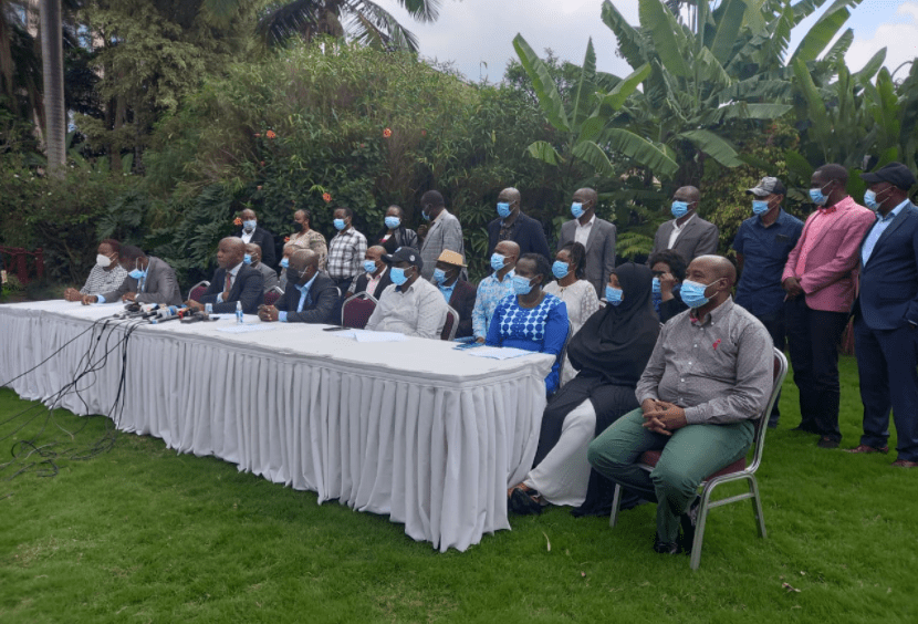 MCAs drawn from the 47 County Assemblies address the press on the BBI Bill ruling by High Court on May 16, 2021. |Courtesy| Citizen Digital|