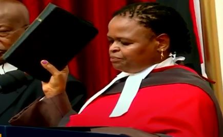 Lady Justice Martha Koome takes oath office at State House Nairobi on May 21, 2021. |Courtesy| YouTube|