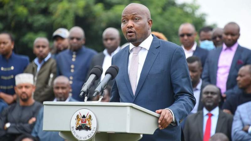 Gatundu South MP Moses Kuria addresses the media at Deputy President William Ruto's Karen residence. |Courtesy| Twitter|