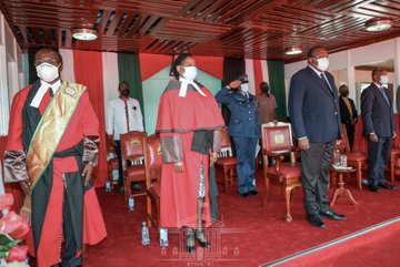 President Uhuru Kenyatta and Chief Justice Martha Koome during the swearing in of Judges at State House Nairobi on June 4, 2021. |Courtesy| PSCU|