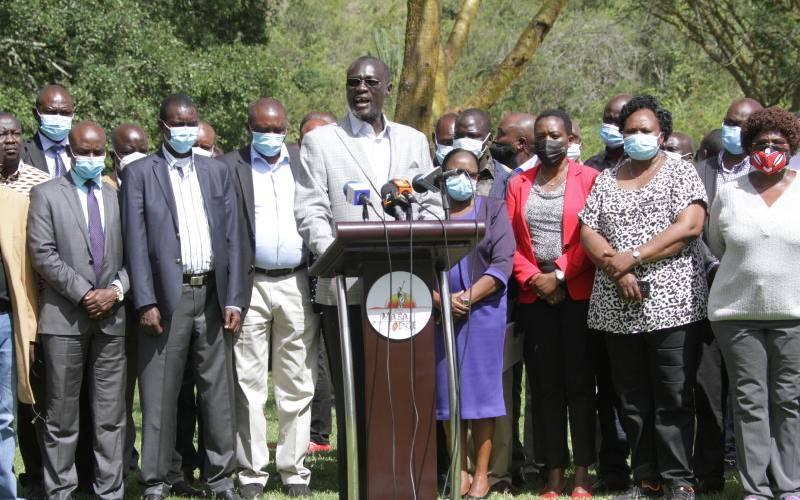 Turkana Governor Josephat Nanok addresses the media at Maasai Lodge, Kajiado County on June 7, 2021. |Photo| Courtesy|