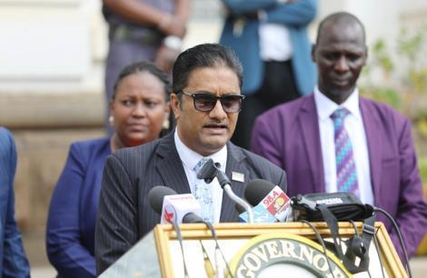 Nairobi Health CEC Hitan Majevdia addresses the media at City Hall on Monday, March 16, 2020. |Photo| Courtesy|