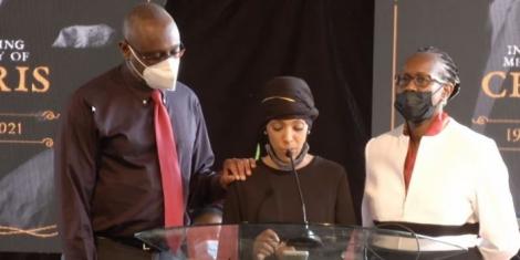 From left: Robert Kirubi, Firona Farja Kirubi and Maryanne Musangi during Chris Kirubi's burial ceremony on June 19, 2021. |Courtesy| YouTube|