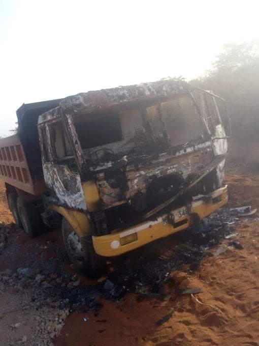 A vehicle taht was torched by the terrorists
