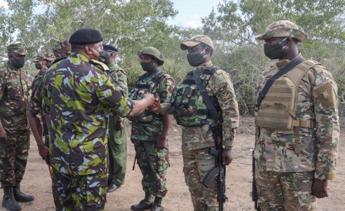 President Uhuru Kenyatta visit Kenyan security officers undertaking a joint operational training in Boni Forest, Lamu County. 
