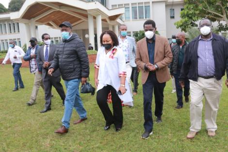 From Left: Governor Lee Kinyanjui (Nakuru), Governor Anne Waiguru (Kirinyaga), Agriculture CS Peter Munya, and Kiambu Governor James Nyoro arrive at KEMU, Meru County on July 24, 2021. |Photo| Courtesy|