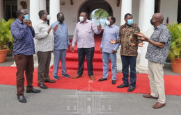 President Uhutu Kenyatta meets President Uhuru Kenyatta and Political party leaders Raila Odinga,Musalia Mudavadi, Kalonzo Musyoka, Moses Wetangula, and Gideon Moi. 