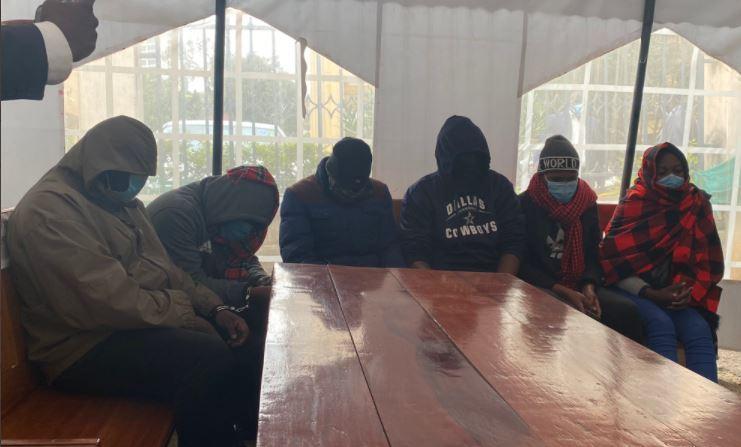 The six police officers arrested over the murder of the Kianjokoma Brothers at the Milimani Law Courts on August 17, 2021. |Courtesy| Twitter|