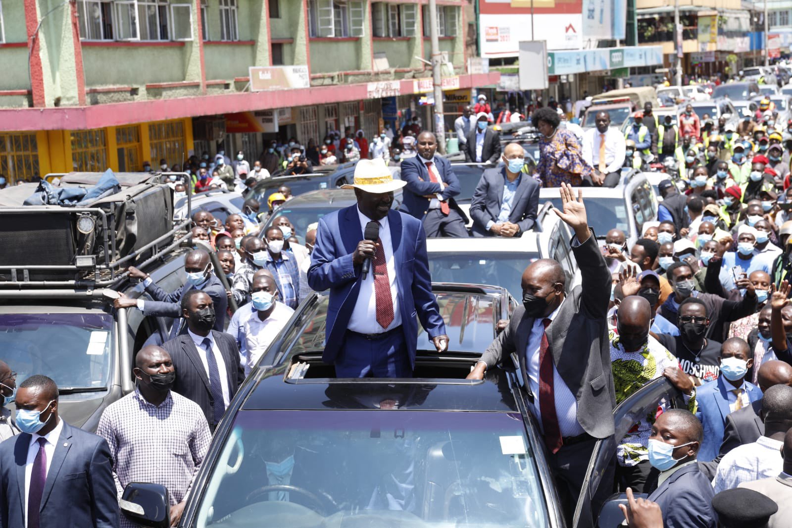 ODM Leader Raila Odinga addresses members of the public in Nakuru town on Tuesday, August 17, 2021. |Courtesy| Twitter|