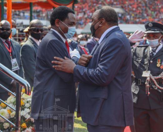 President Uhuru Kenyatta and Zambia's new President Hakainde Hichilema in Lusaka.