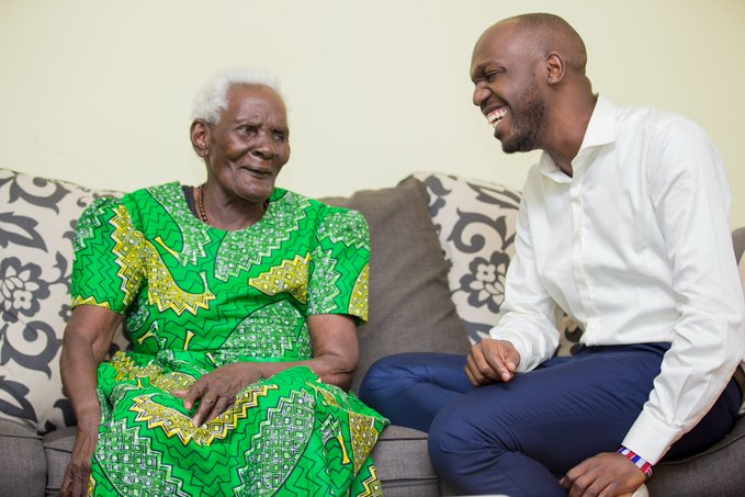Larry Madowo with his grandmother Francesca Madowo