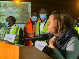 Health CAS Dr Mercy Mwangangi receiving Johnson & Johnson vaccines at JKIA