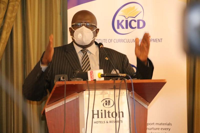 Education Cabinet Secretary Pro. George Magoha addresses a breakfast meeting at a Nairobi hotel on Tuesday, September 14, 2021. |Courtesy| Twitter|