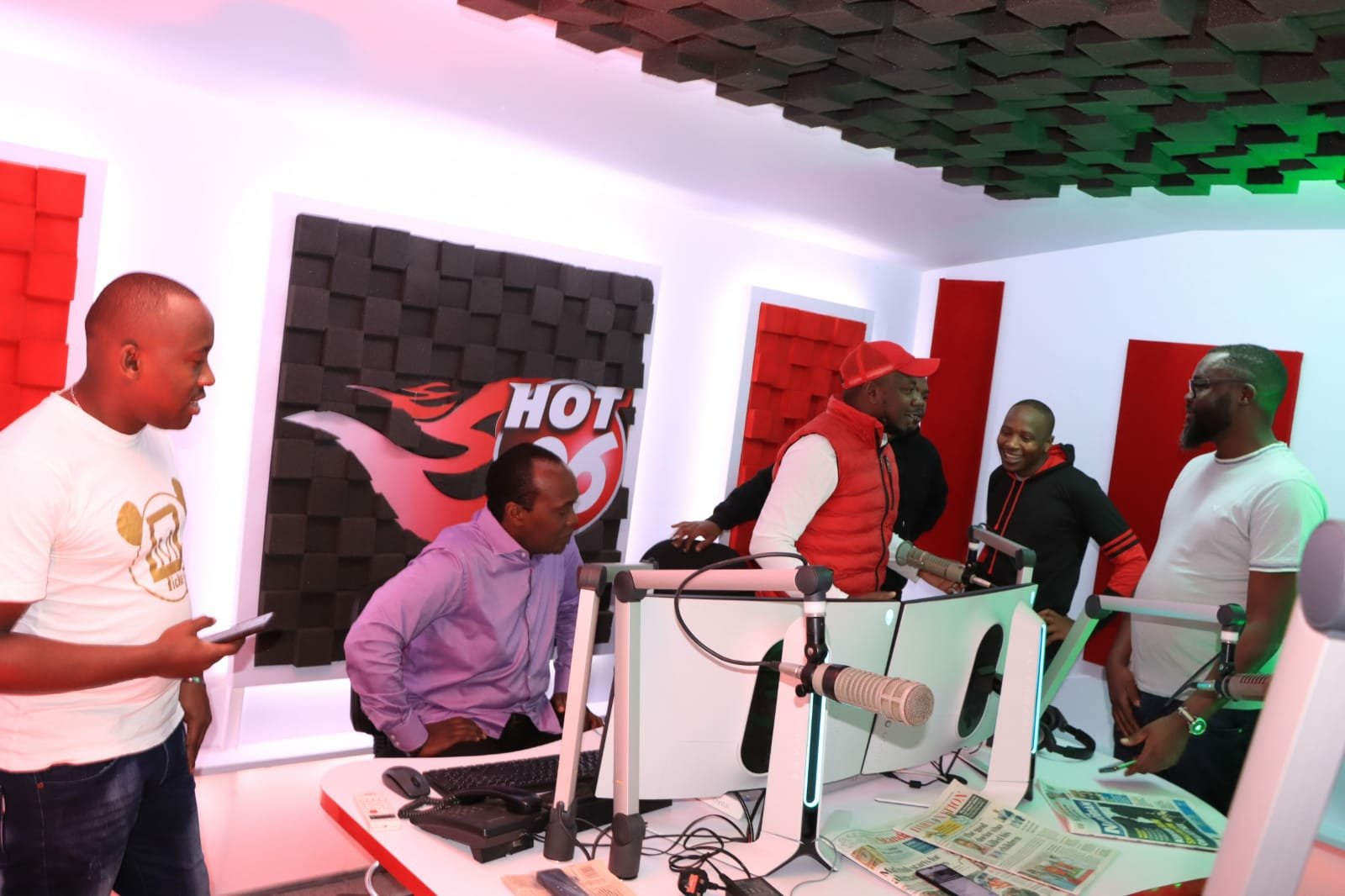 Hot 96 FM presenters including Jeff Koinange and Nick Odhiambo inside the new studio. |Courtesy| Twitter|