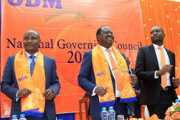 From Left: ODM; Chairman John Mbadi, Party Leader Raila Odinga, and Secretary-General Edwin Sifuna. |Photo| Courtesy|