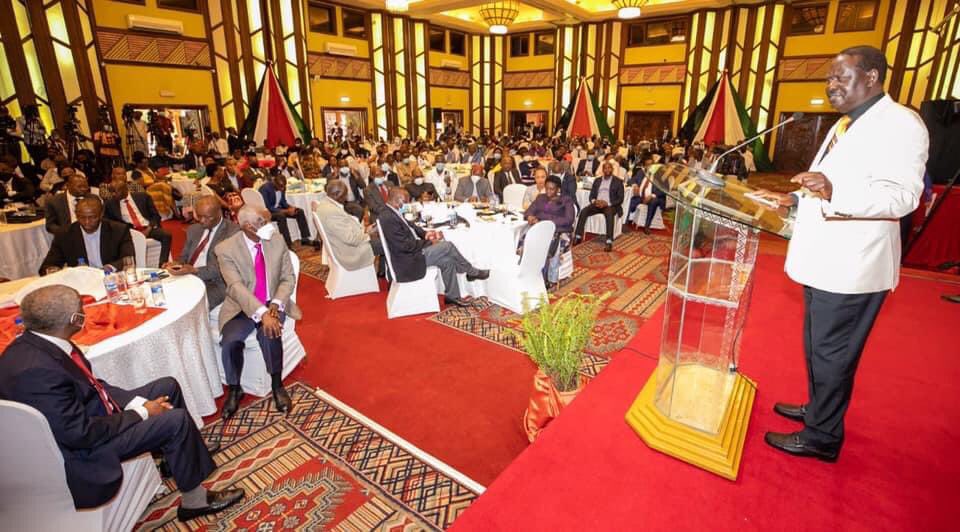 ODM leader Raila Odinga addressing the Mt Kenya Foundation