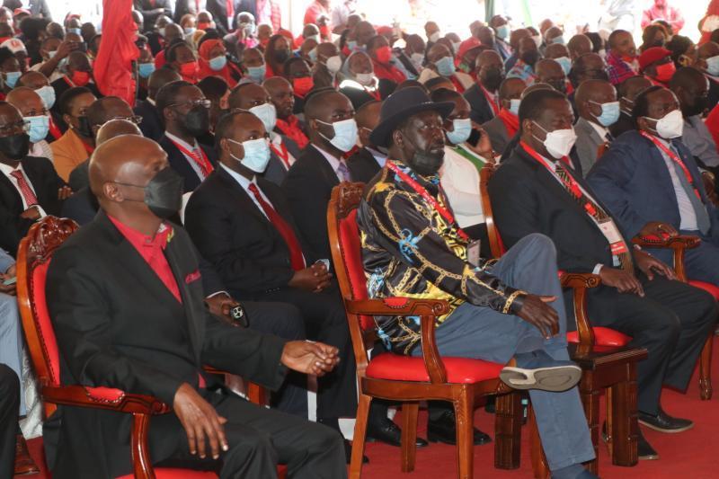 ODM Leader Raila Odinga and KANU Leader Gideon Moi at the KANU delegates meeting at Bomas on September 30, 2021. |Courtesy| Twitter|