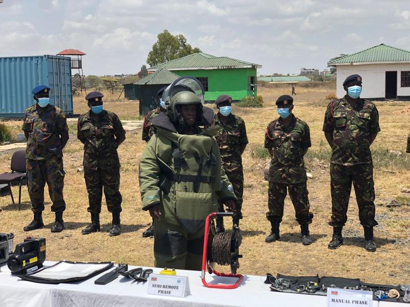 KDF soldier wearing counter-IED equipment. |Photo| Courtesy|
