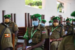 Individual Police Officers (IPOs), serving under the African Union Mission in Somalia (AMISOM), at the briefing in Mogadishu, Somalia on 23 July 2021. |Photo| Courtesy|