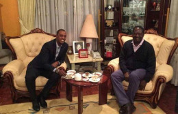 File image of Ex-Citizen TV anchor Hussein Mohamed and ODM leader Raila Odinga. 