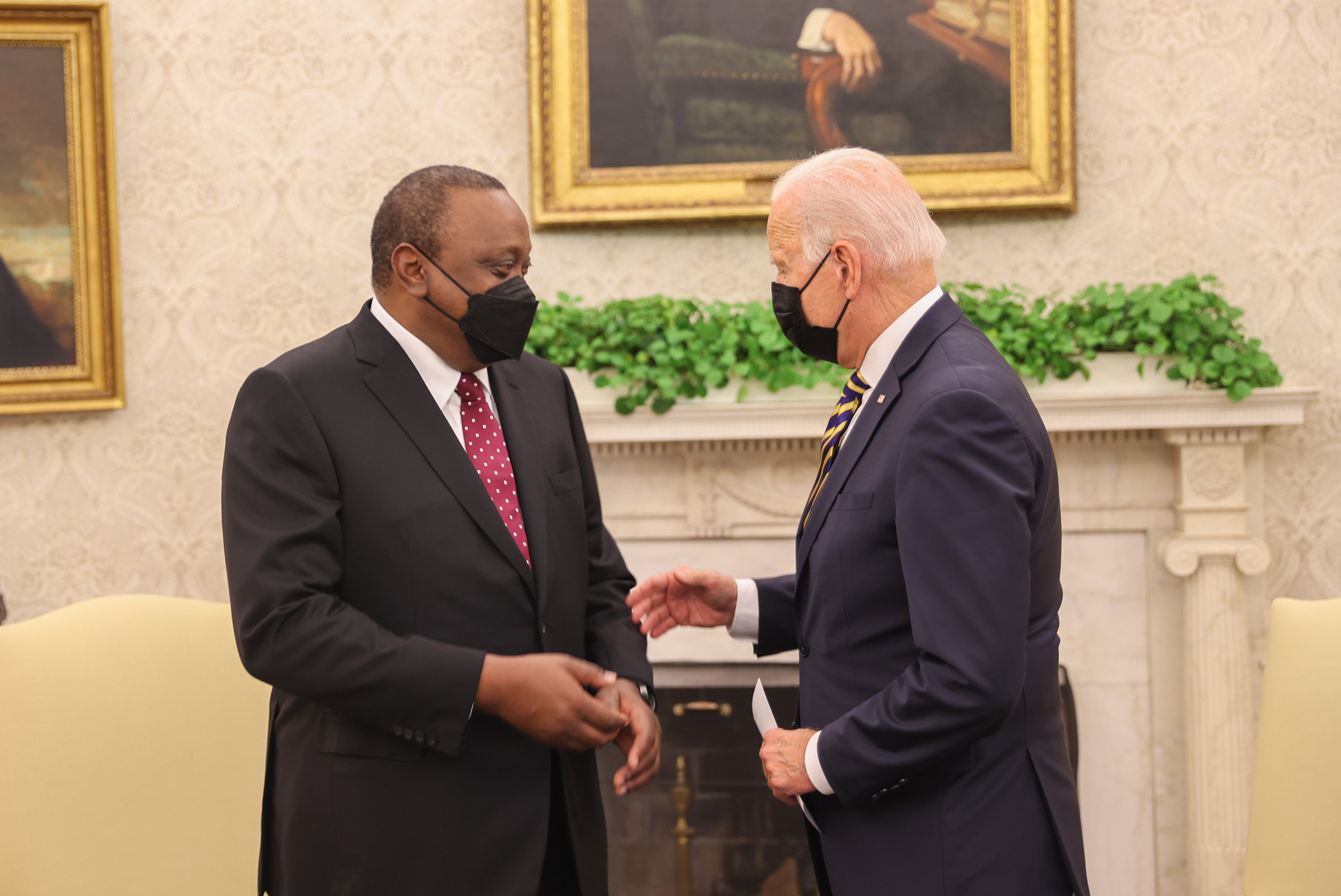 President Uhuru Kenyatta and President Joe Biden at the White House in Washington DC on Thursday, October 14, 2021. |Courtesy| Twitter|