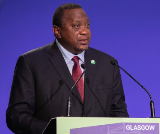 President Uhuru Kenyatta speaking during the UN Climate Change Conference (COP26) in Glasgow, Scotland.