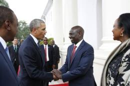 From left: President Uhuru Kenyatta, Former US President Barrack Obama, Deputy President William Ruto, and Sports CS Amina Mohammed. |Photo| Courtesy|