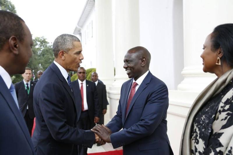From left: President Uhuru Kenyatta, Former US President Barrack Obama, Deputy President William Ruto, and Sports CS Amina Mohammed. |Photo| Courtesy|