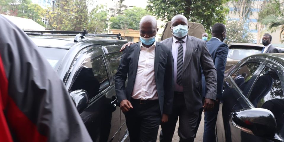 Embattled FKF president Nick Mwendwa arrives at the Milimani Law Courts on Monday, November 15, 2021. |Photo| Courtesy|