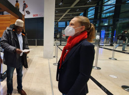 Lawyer Miguna Miguna (left) at the Berlin Brandenburg International Airport on Monday, November 15, 2021. |Photo| Courtesy|