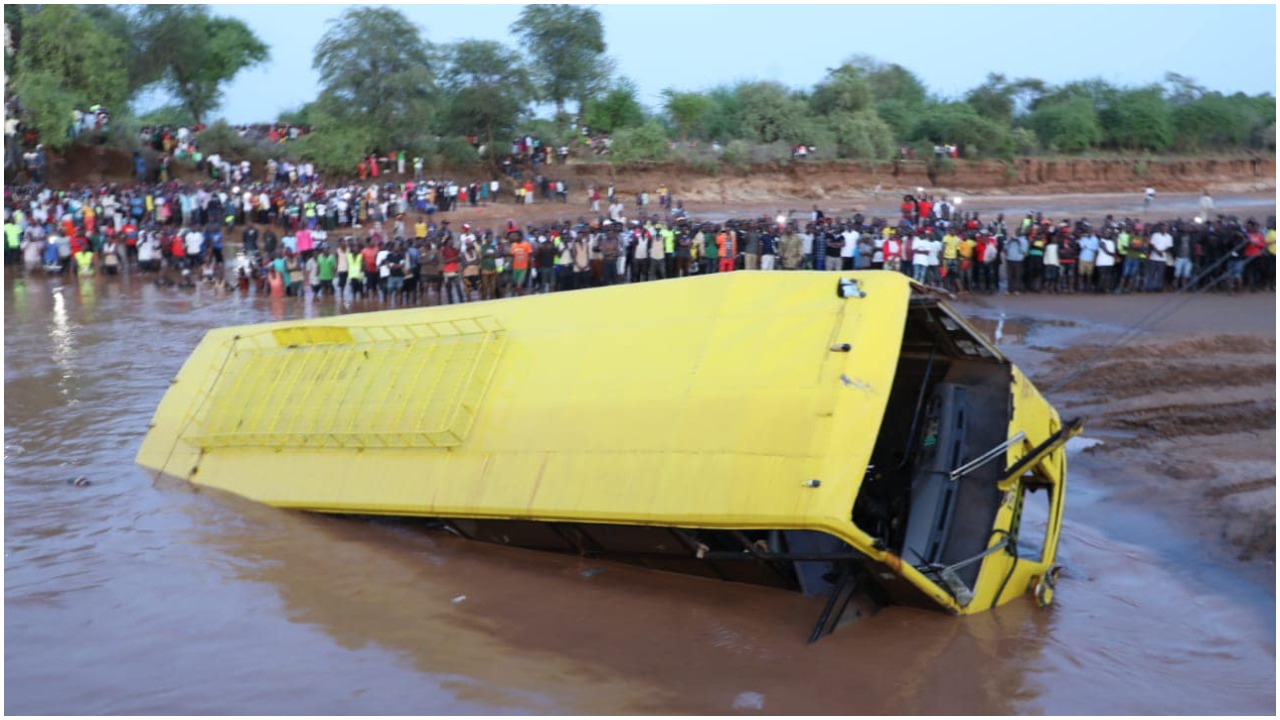 File image of the bus wreckage being pulled out of River Enziu on Sunday, December 5, 2021. |Photo| Courtesy|