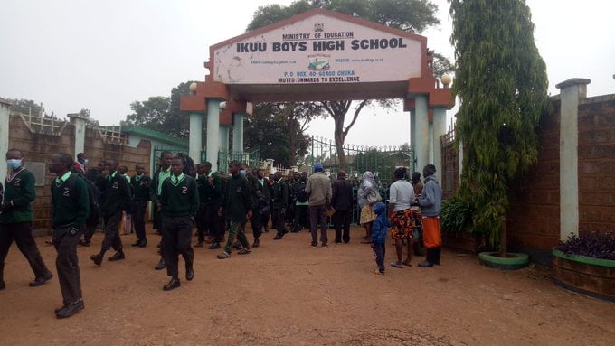 Students leave Ikuu Boys High School on Monday, December 13, 2021. |Photo| Courtesy|