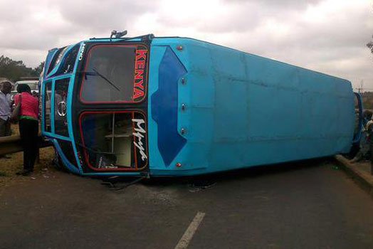 File image of an overturned Neo Kenya Mpya bus. |Photo| Courtesy|