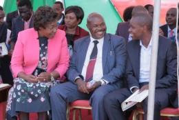From left: Kitui Governor Charity Ngilu, County Commissioner Samuel Kimiti and Mwingi West MP Charles Nguna during the Jamhuri Day fete at Kanyaa Primary grounds, Migwani, Mwingi West Subcounty on December 12, 2018. | Courtesy| Twitter|